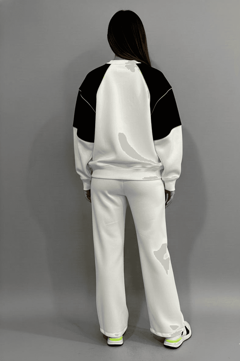 Risate women's co-ord set in white and black, featuring a relaxed fit and stylish design