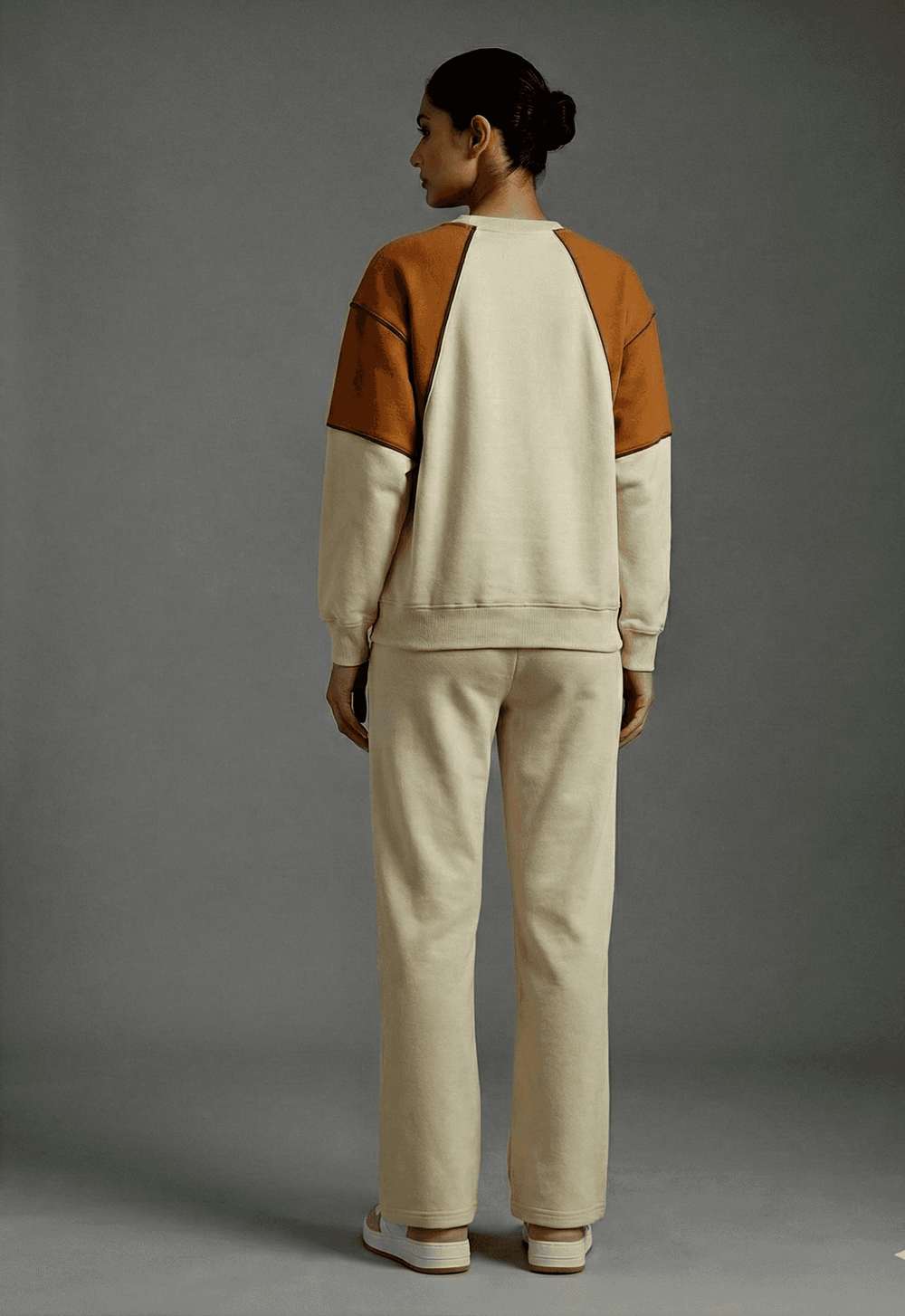 Risate women's colorblock co-ord set with a stylish design in beige and brown for a trendy look