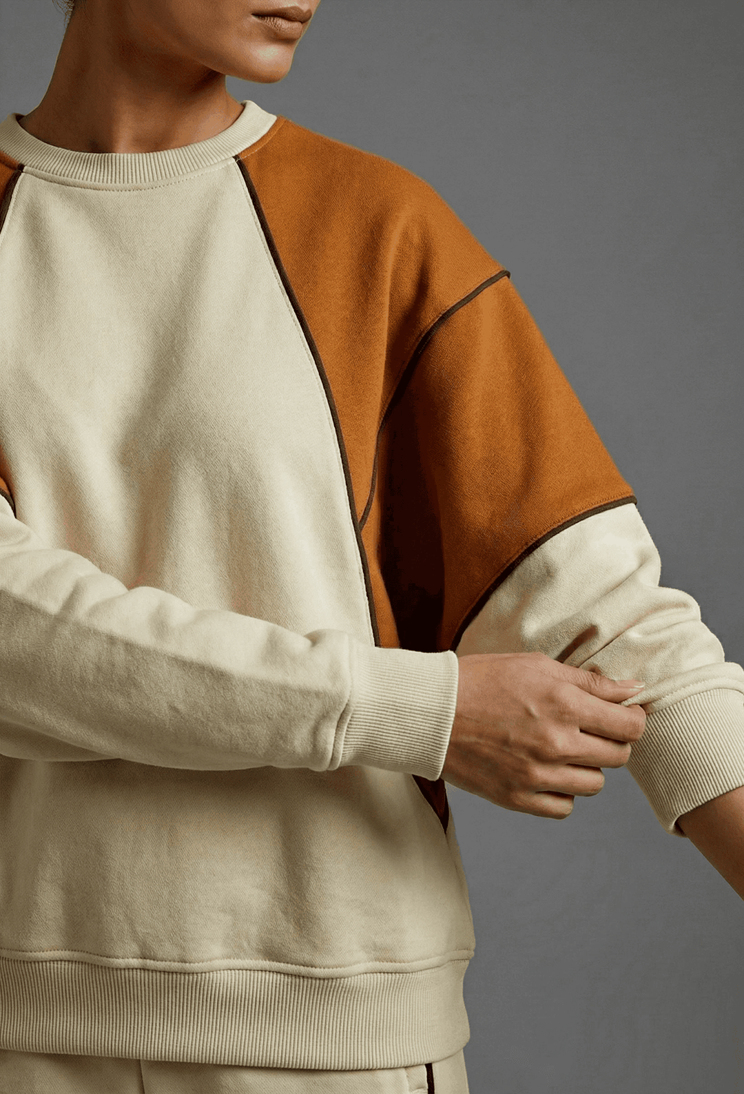 Risate women's colorblock co-ord set featuring a stylish sweatshirt with contrasting color sleeves