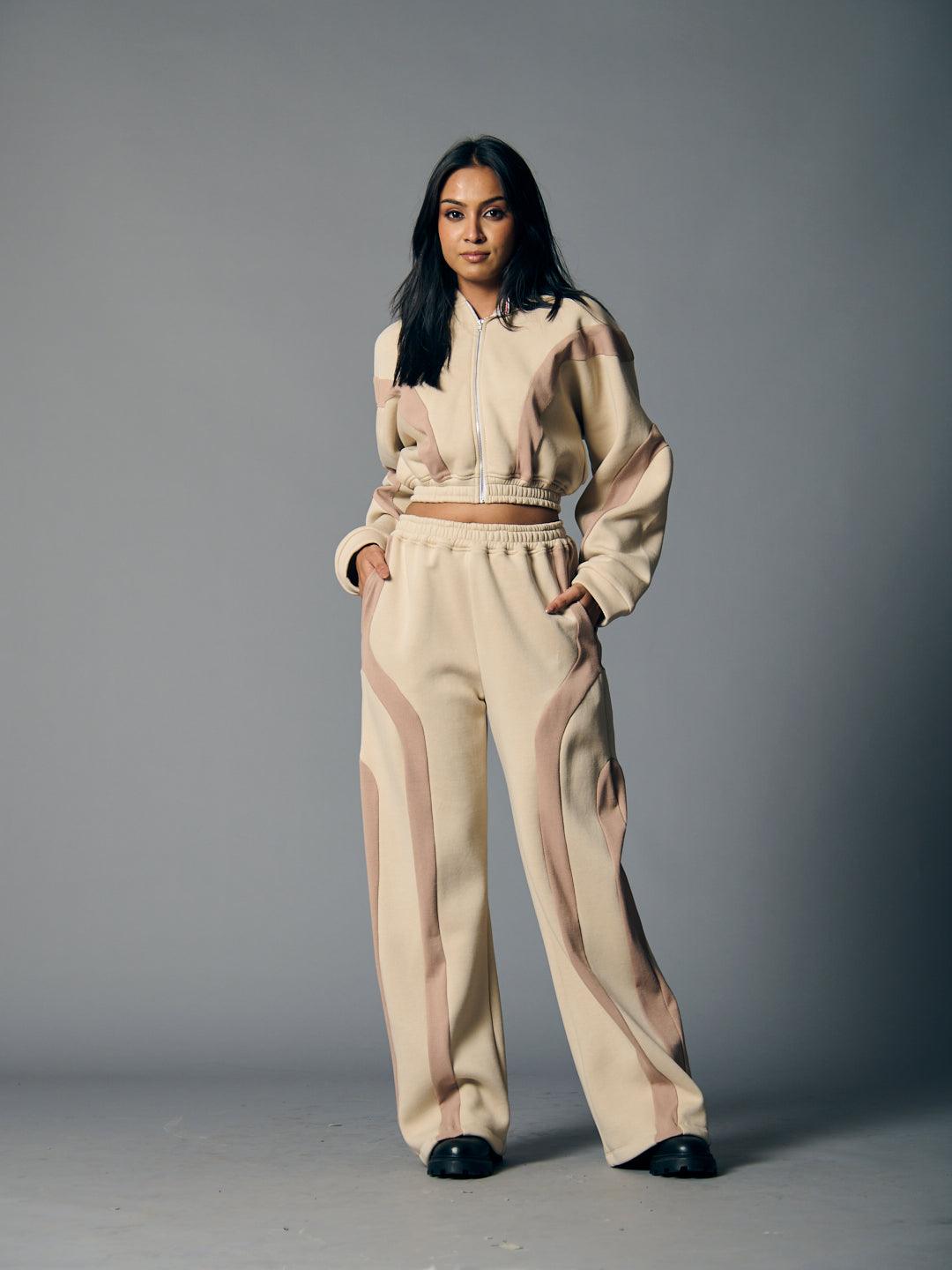 Risate women's fleece coord set in beige with stylish design and comfortable fit