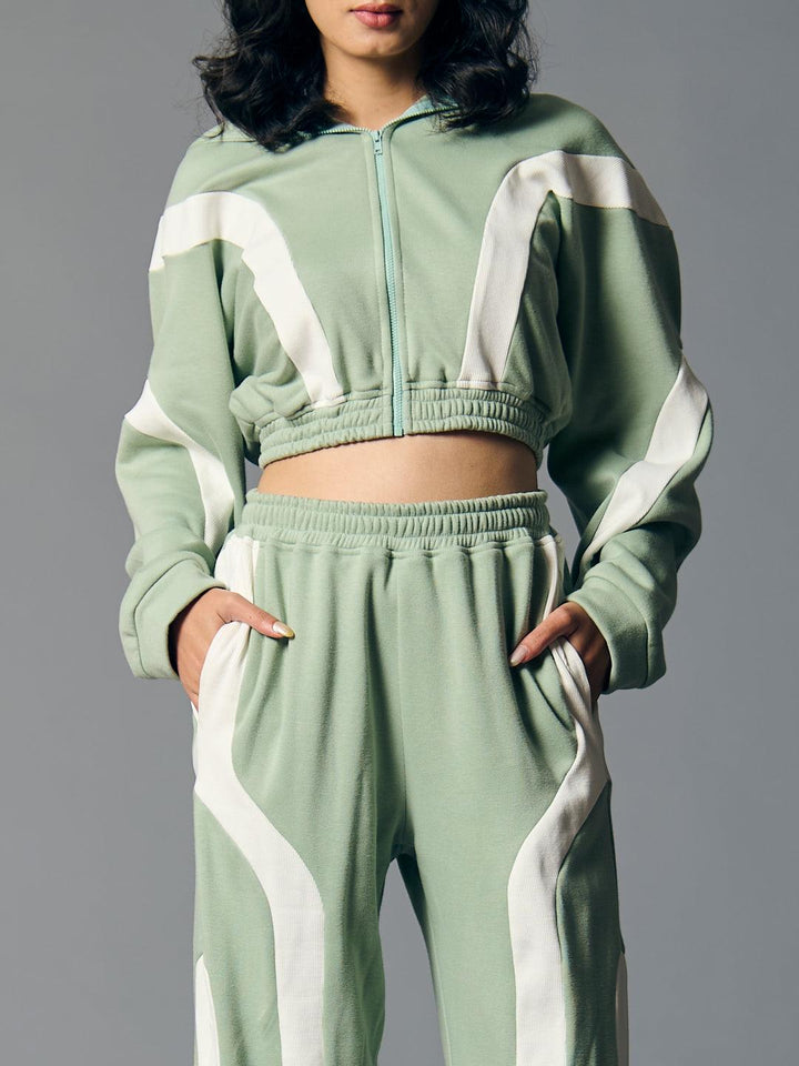 Risate women's fleece coord set in mint green with a cropped jacket and matching joggers