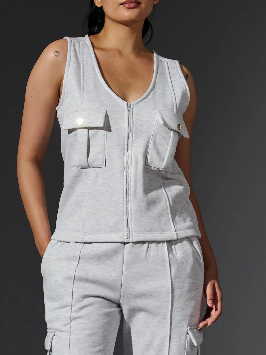 Risate women's fleece coords set with a stylish sleeveless zip-up top and matching pants