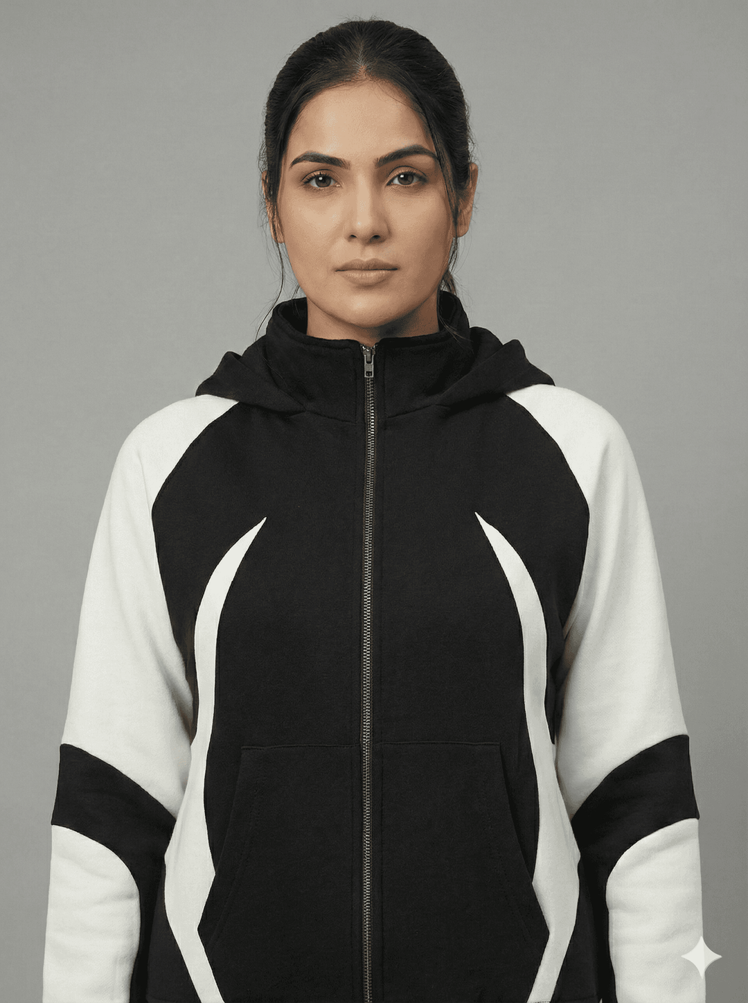 Risate women's monochrome tracksuit set featuring a stylish hooded zip-up jacket