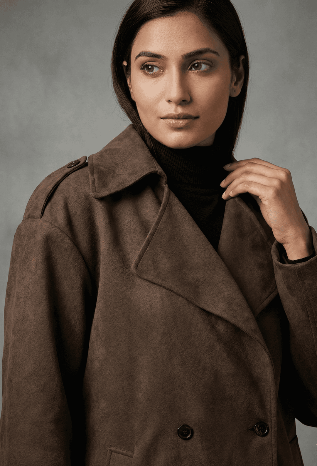 Risate women's suede faux leather trench coat with stylish double-breasted design for a chic look