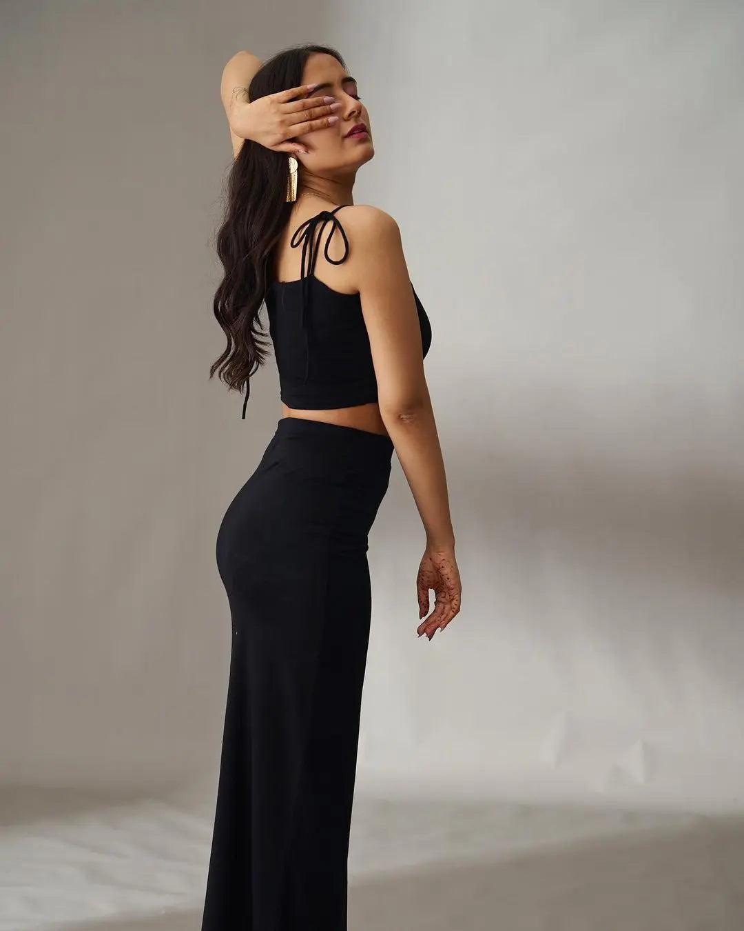 Risate women's summer co ord sets featuring a black crop top and matching skirt for a chic look