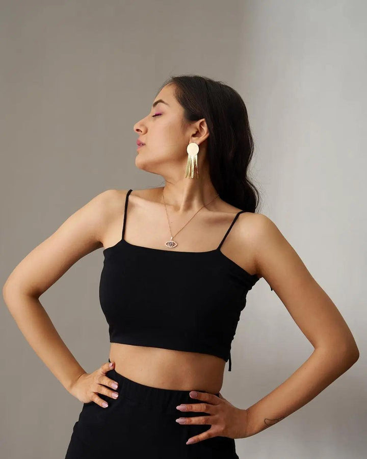 Risate women's summer co ord sets featuring a stylish black crop top with adjustable straps