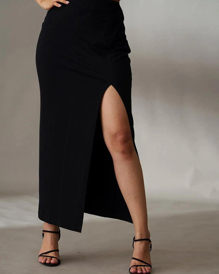 Black Risate women's summer co ord sets featuring a stylish split skirt for a chic look