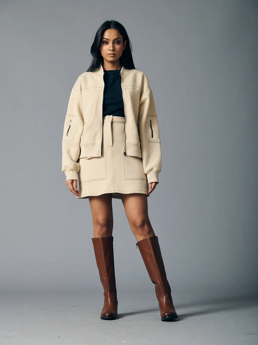 Risate women's western fleece set featuring a cozy oversized jacket and stylish mini skirt