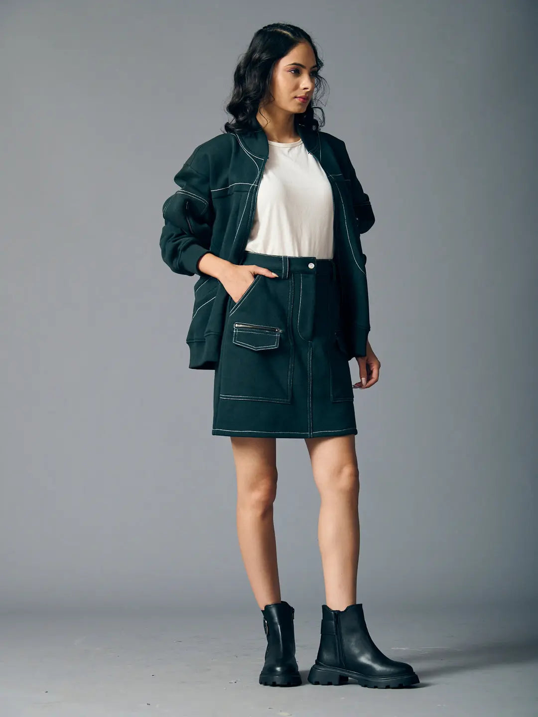 Risate women's western fleece set featuring a matching jacket and skirt for stylish comfort