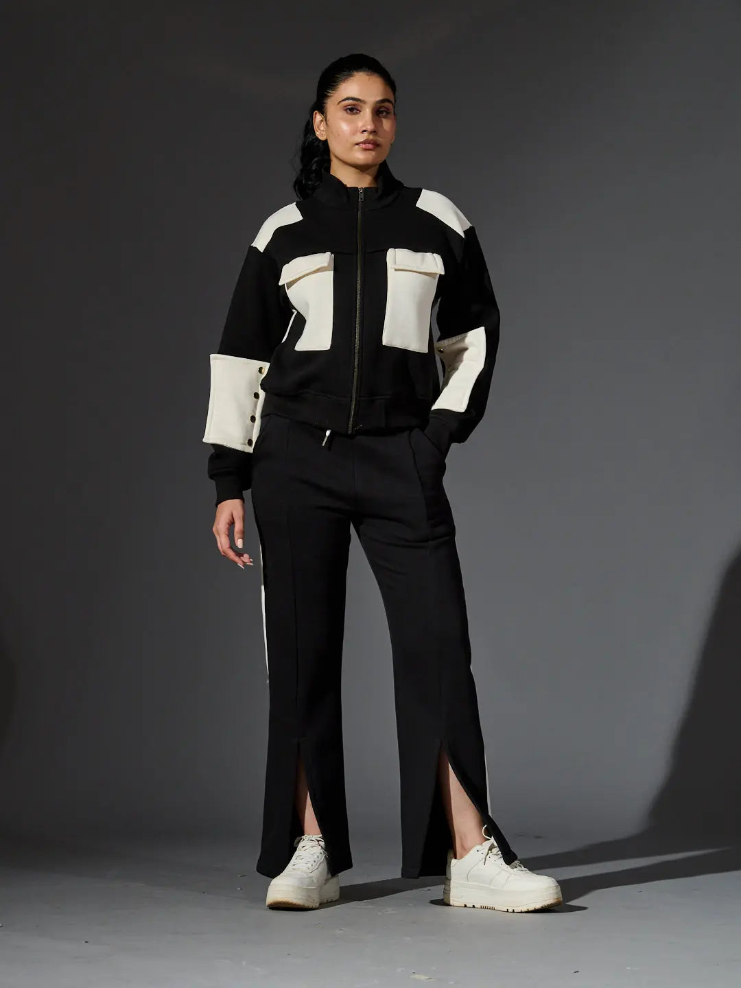 Risate women's western luxe jacket in black and white with stylish design and modern fit