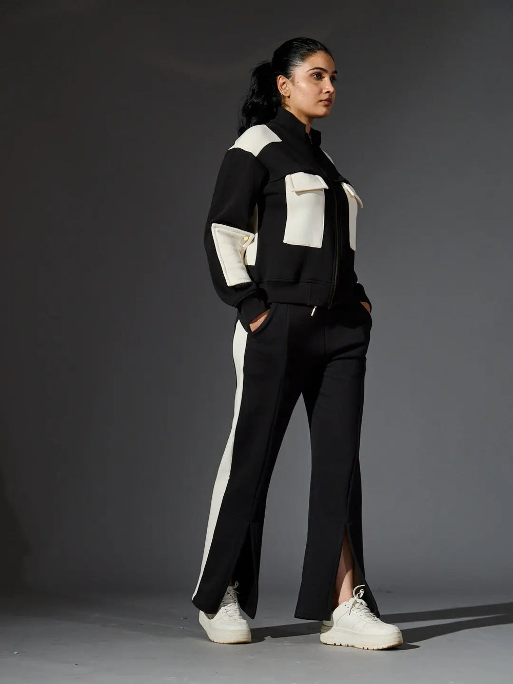 Risate women's western luxe jacket with contrasting pockets and modern design, perfect for stylish layering